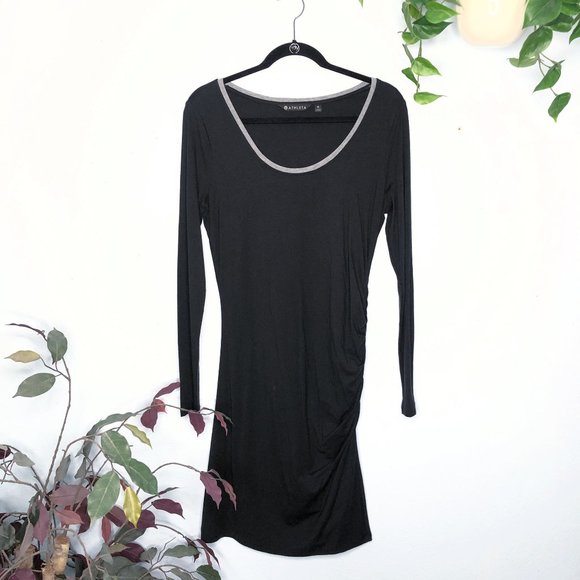 Athleta Dresses & Skirts - Athleta Carefree Black Long Sleeve Dress Scoop Neck Medium Ruched